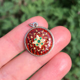 Antique Silver Bressan Enamel Jewel Tone Pendant
