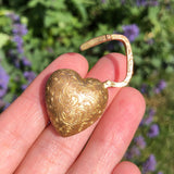 Antique Victorian Engraved Gold Metal Heart Locket Padlock
