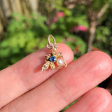 Antique Victorian 18ct Gold Blue Sapphire Pearl Insect Charm