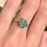 Antique Edwardian 15ct Gold Turquoise Pearl Scroll Ring