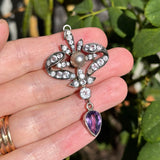 Antique Art Nouveau Silver Purple Paste Pendant