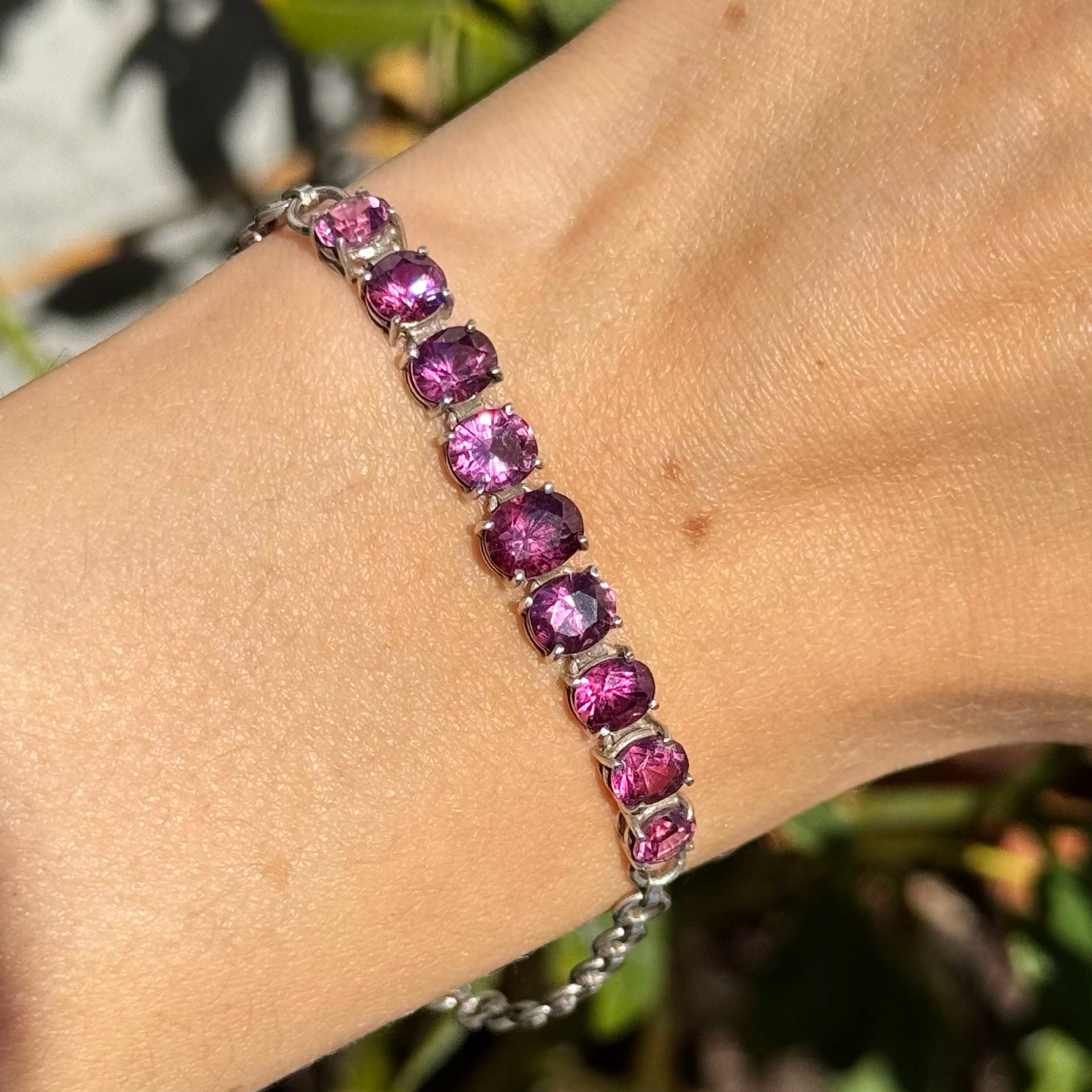 Antique Silver Ceylon Rhodolite Garnet Bracelet
