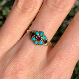 Antique Victorian 9ct Gold Turquoise Floral Ring