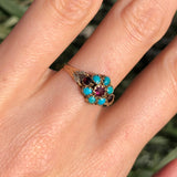 Antique Victorian 9ct Gold Turquoise Floral Ring