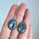 Antique Silver Marcasite Blue Paste Earrings