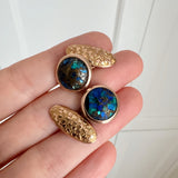 Antique Peacock Foil Glass Ivy Gold Cufflinks