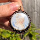 Antique Garnet Hand Painted Locket
