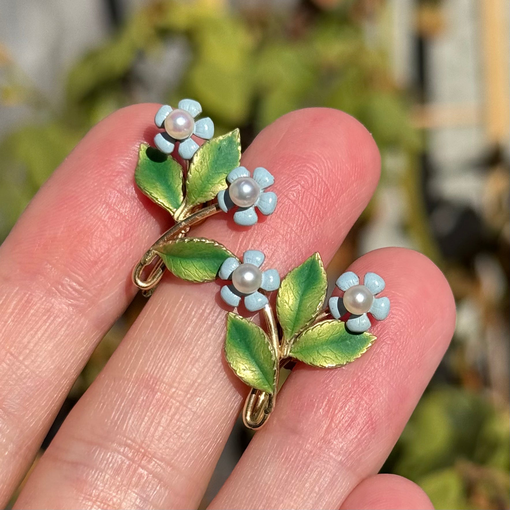 Vintage Krementz 'Forget Me Not' Pearl Earrings - Boxed