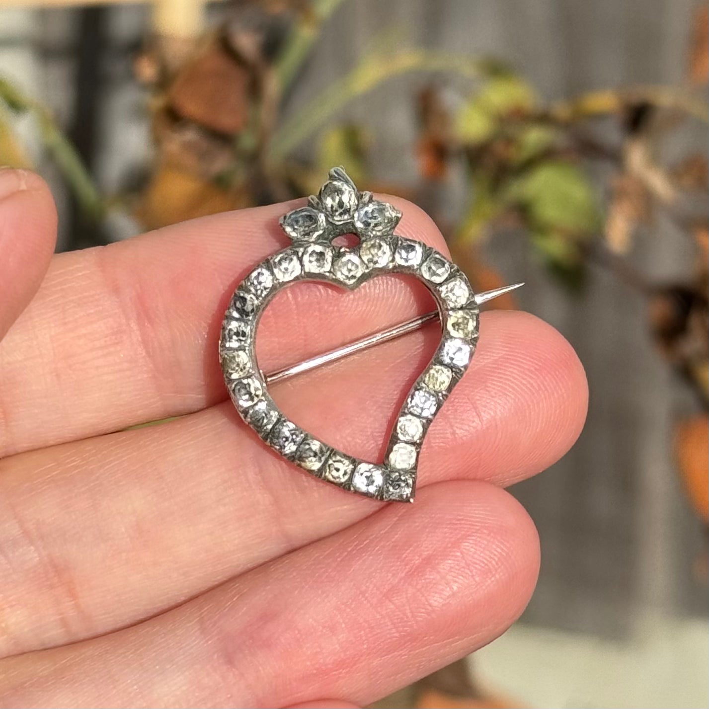 Antique Georgian Silver Crystal Witches Heart Brooch