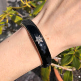 Antique Victorian Black Enamel Pearl Star Mourning Bangle