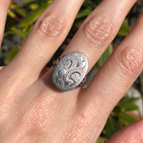 Vintage Engraved Silver Locket Poison Ring