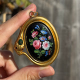 Antique Victorian Snake Floral Mourning Pendant Brooch