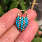 Antique Regency Gold Turquoise Heart Padlock Locket