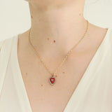 Antique Red Enamel Pearl Heart Gold Charm