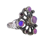 Antique Silver Zoltan White Opal & Garnet Ring