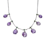 Antique Silver Amethyst & Tourmaline Drop Necklace