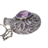 Antique Victorian Repousse Silver Amethyst Scent Bottle Brooch