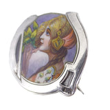 Antique Jugendstil Art Nouveau Silver Enamel Portrait Lady Brooch