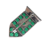 Antique Art Deco Green Glass Geometric Brooch