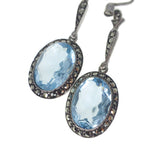 Antique Silver Marcasite Blue Paste Earrings