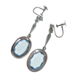 Antique Silver Marcasite Blue Paste Earrings