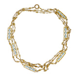 Vintage French Blue Poured Glass Long Guard Chain Necklace