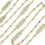 Vintage French Blue Poured Glass Long Guard Chain Necklace