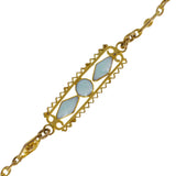 Vintage French Blue Poured Glass Long Guard Chain Necklace