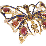 Antique Garnet & Citrine Enamel Butterfly Brooch