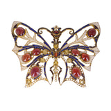 Antique Garnet & Citrine Enamel Butterfly Brooch