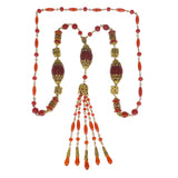 Antique Czechoslovakian Carnelian Tassel Glass Bead Necklace