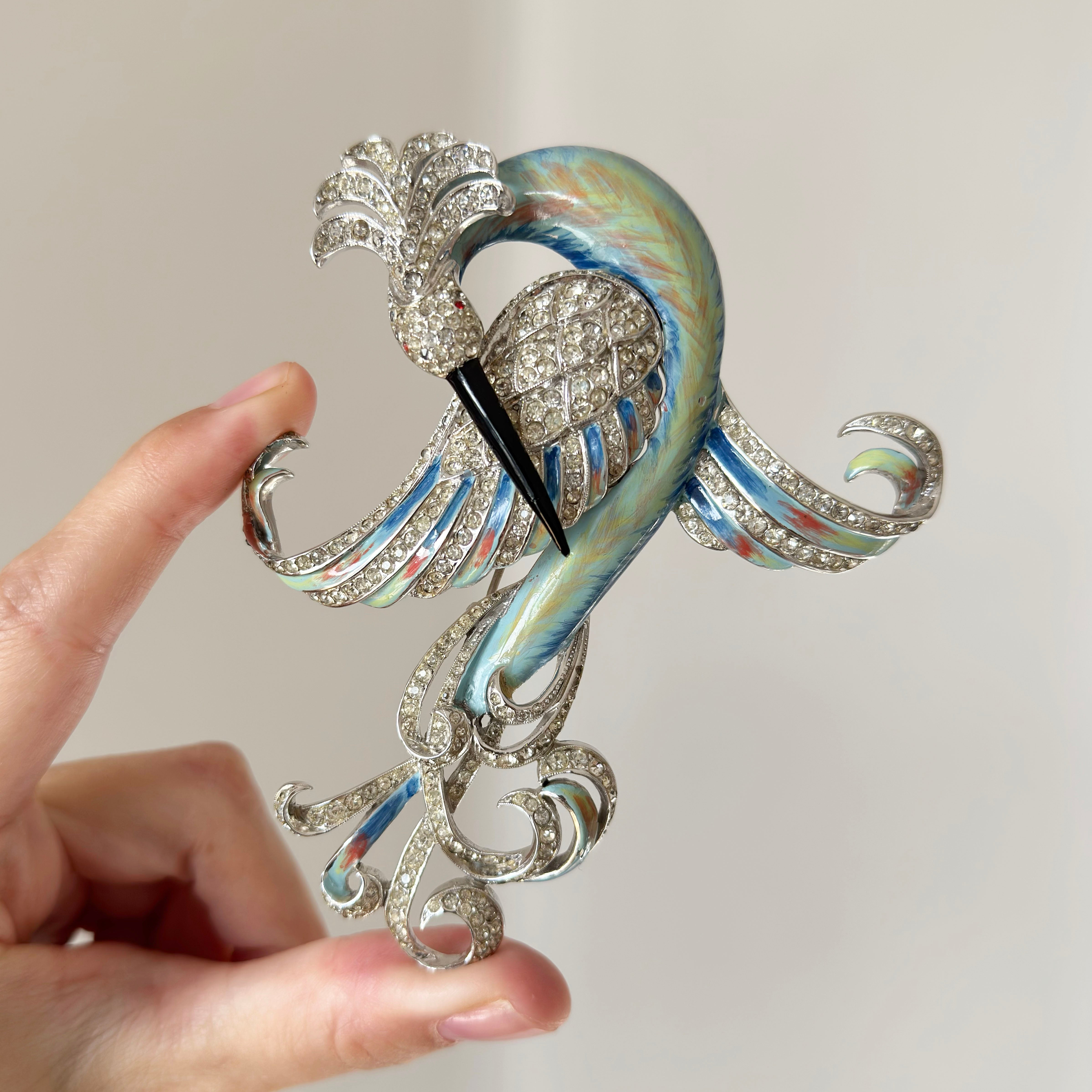 Vintage 1940s Corocraft Enamel Bird Brooch