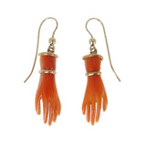 Antique Gold & Coral Celluloid Hand Gold Earrings