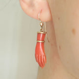 Antique Gold & Coral Celluloid Hand Gold Earrings