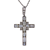 Antique Silver Ceylon Moonstone Byzantine Cross Pendant