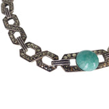 Antique Art Deco Silver Amazonite Marcasite Geometric Bracelet