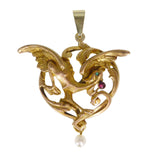 Antique Art Nouveau Gold Filled Dragon Griffon Pendant