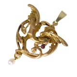 Antique Art Nouveau Gold Filled Dragon Griffon Pendant