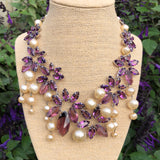 Vintage Christian Dior Purple Floral Glass Pearl Necklace