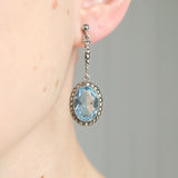 Antique Silver Marcasite Blue Paste Earrings