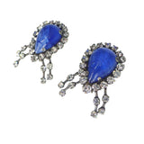 Vintage French Mid Century Blue Glass Futuristic Earrings