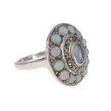 Antique French Art Deco Silver Opal Cocktail Ring