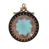 Antique Round Saphiret Glass Filigree Lucite Pendant