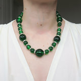 Vintage French Green Melon Glass Bead Necklace