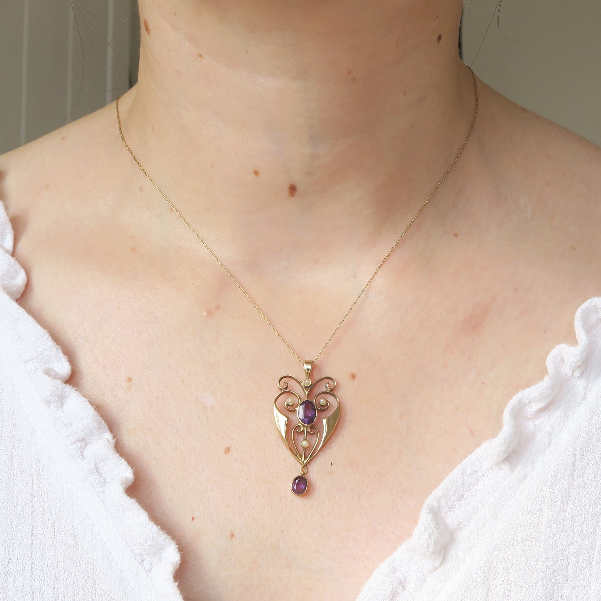 Contemporary Gold Amethyst Lavalier Pendant