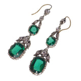 Antique Silver Georgian Inspired Green Paste Drop Earrings