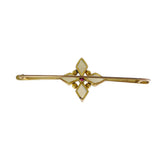 Antique Gold Carved Moonstone & Spinel Bar Brooch