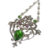 Antique Edwardian Silver Pink & Green Paste Giardinetti Pendant