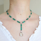 Antique Art Deco Green Cut Glass Panel Necklace