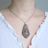 Antique Art Deco Silver Moonstone Marcasite Pendant Necklace